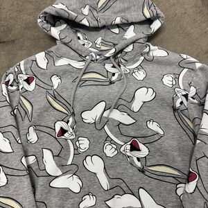 H&M Divided Looney Tunes Bugs Bunny All Over Print Gray Hoodie Mens Medium